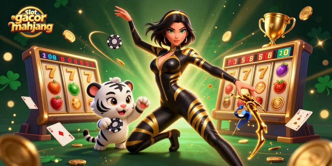 Experience slot gacor mahjong with engaging characters and vibrant casino elements in this dynamic scene.