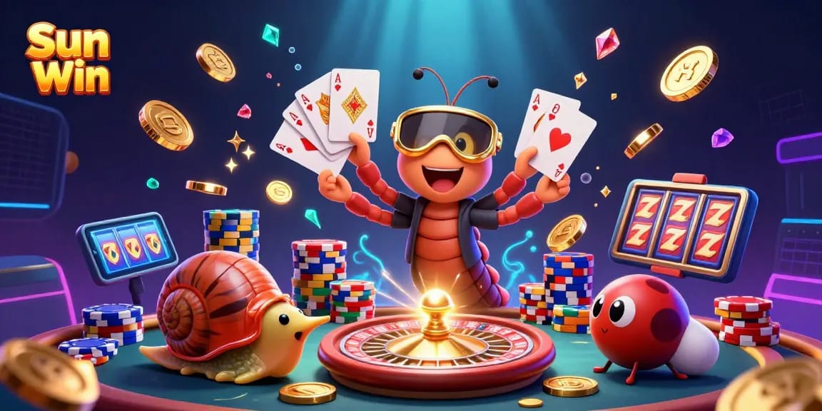 Engage in thrilling gameplay at Sun Win, featuring exciting characters and vibrant casino elements.