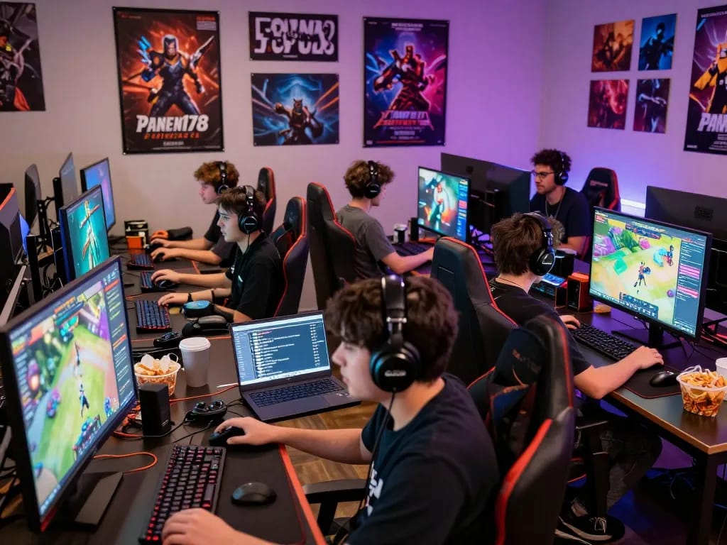 Panen178 gaming community scene with diverse gamers engaged in exciting online gameplay.