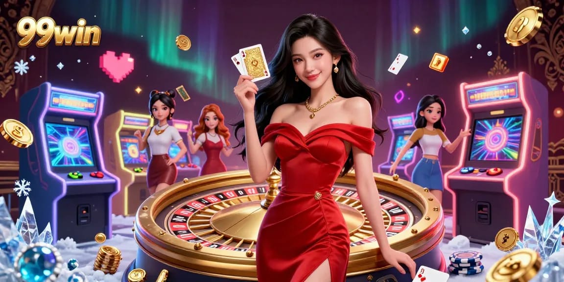 Experience the excitement of 99win in a stunning casino scene featuring glamorous aesthetics and vibrant energy.