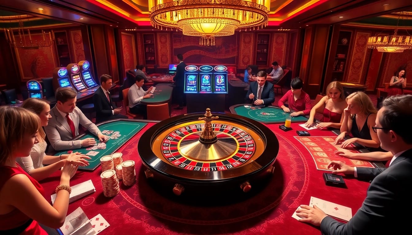 The thrill of winning at https://luck8r1.com with vibrant casino tables and players immersed in action.