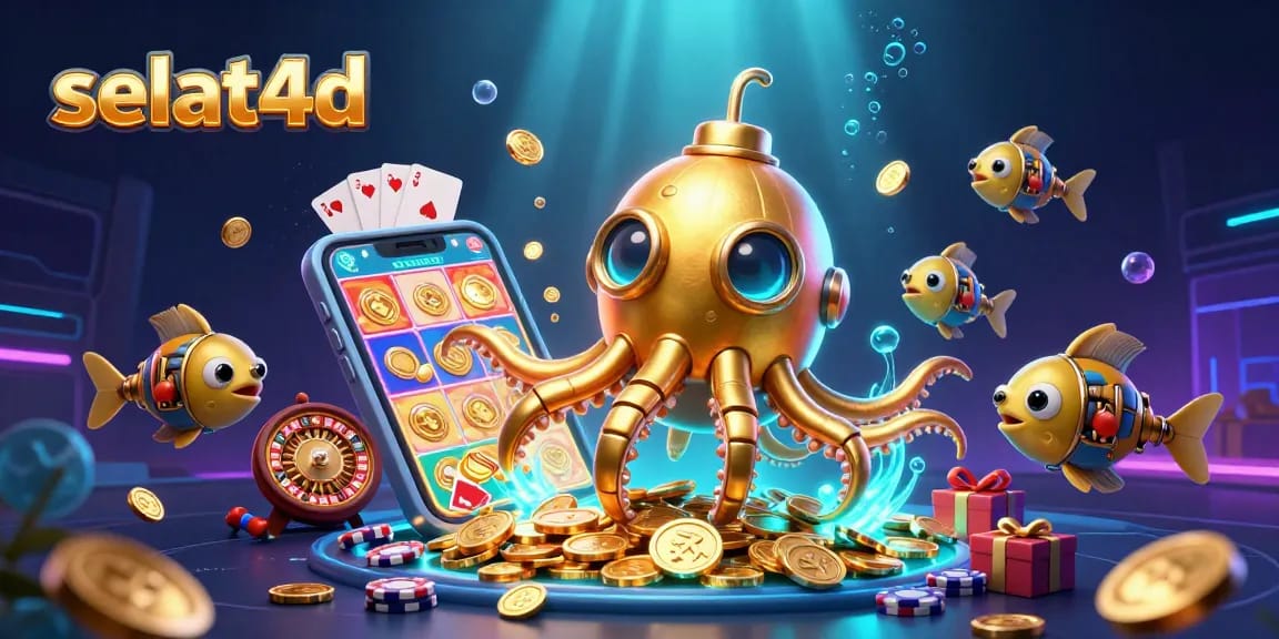 Experience excitement with selat4d through a vibrant, dynamic casino scene filled with animated game elements.