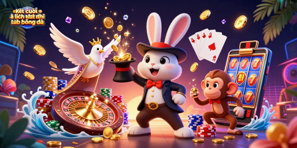 Kết quả và lịch thi đấu bóng đá illustrated in a colorful 3D scene with dynamic gambling elements
