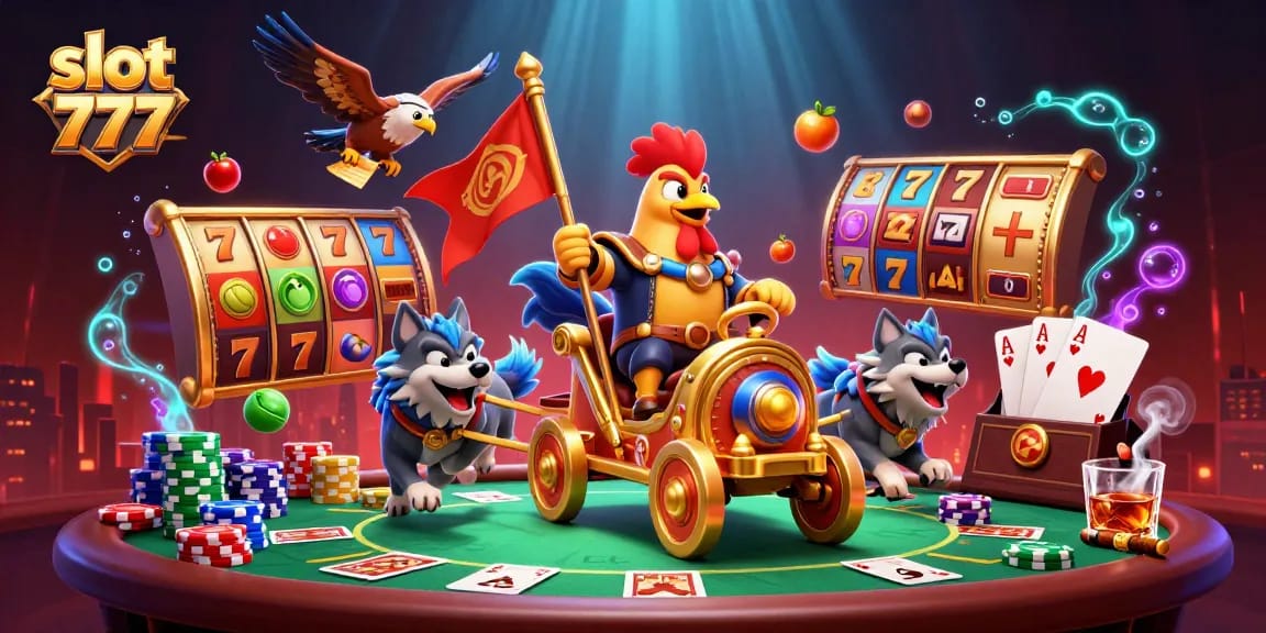 Spin and win at slot 777 with golden warlord and jackpot elements in a vibrant casino scene.