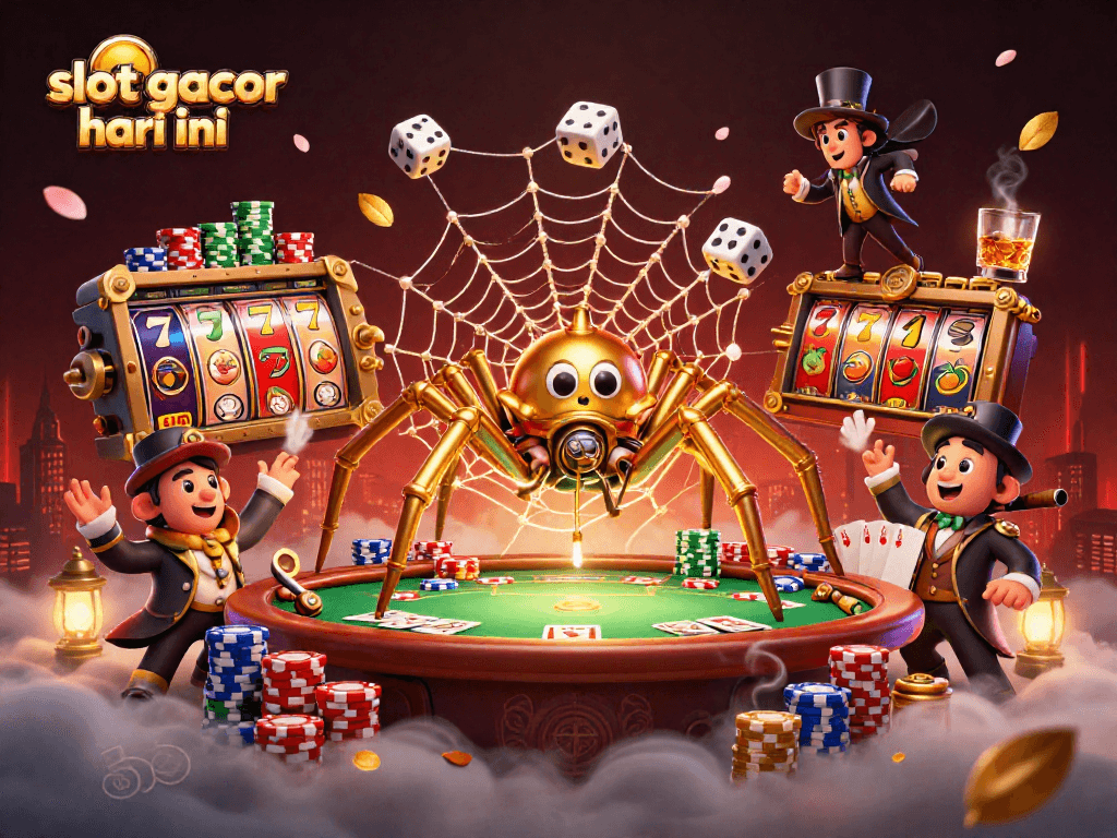 Experience thrilling wins at slot gacor hari ini with dynamic scenes of vibrant reels, poker, and chance.