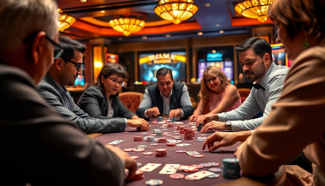 Engage with the citinow app at a lively casino game table full of cards and chips.