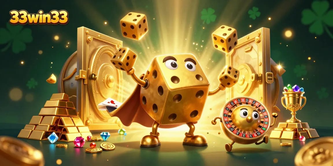 Engage in thrilling gaming adventures with 33win33's animated dice golem and gems galore.