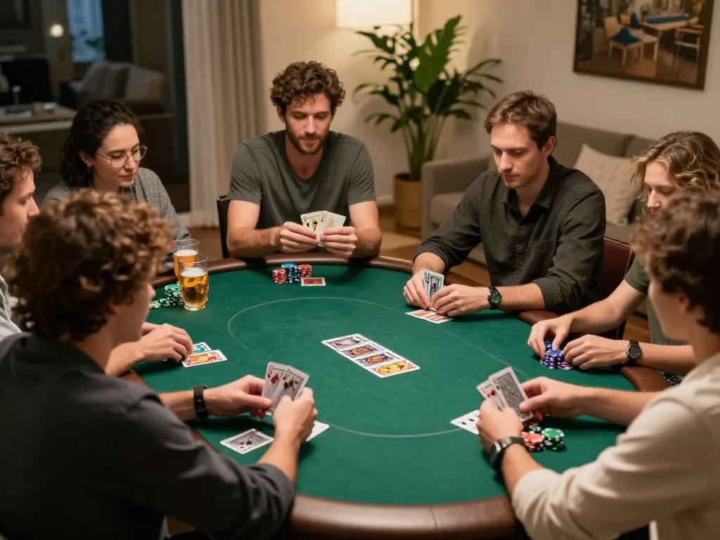 king33 players engaged in an exciting poker game night, showcasing strategy and friendly competition.