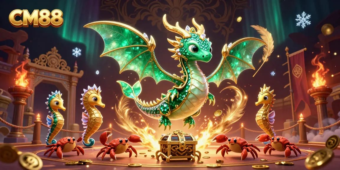 Experience winning moments with CM88 in a vibrant fantasy casino scene filled with treasures.
