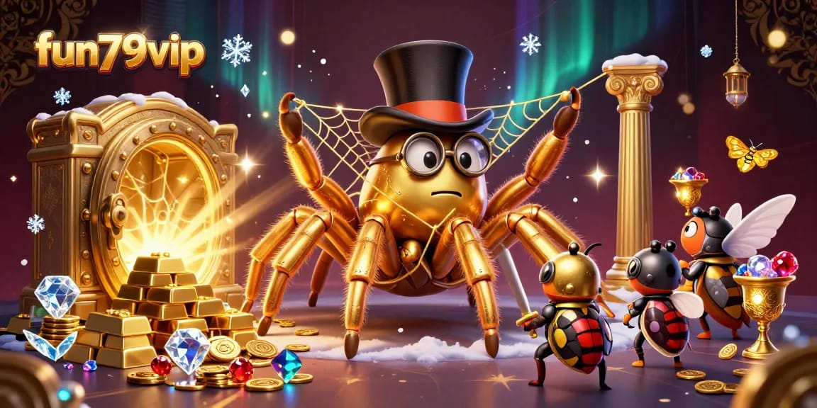 Experience the excitement at fun79vip with golden treasures, playful characters, and dynamic casino elements.