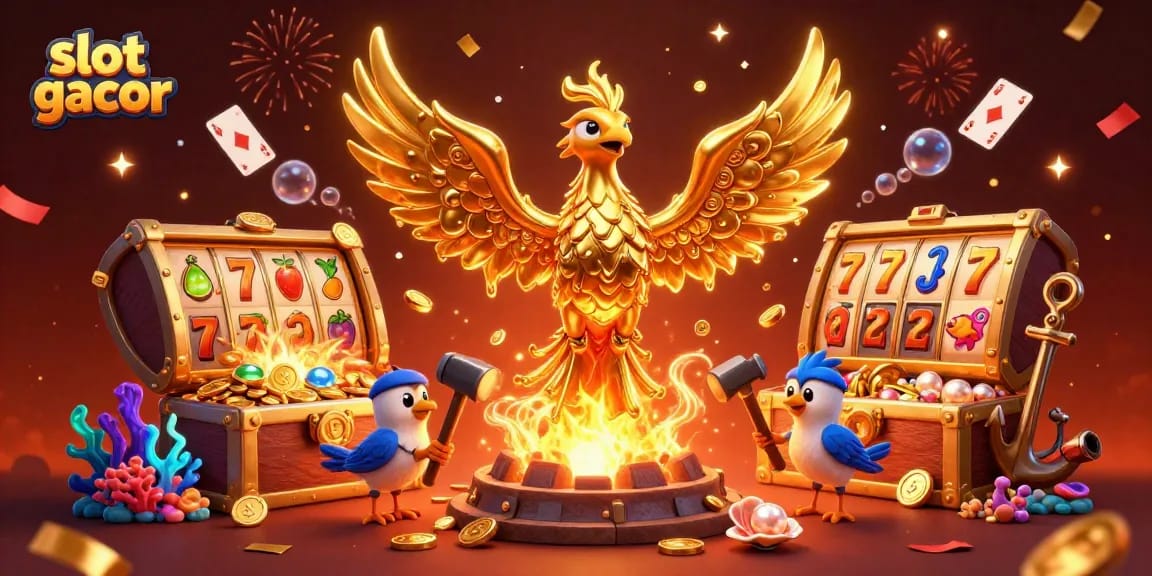 Menangkan slot gacor dengan ilustrasi phoenix emas yang menghasilkan koin dari tempaannya.