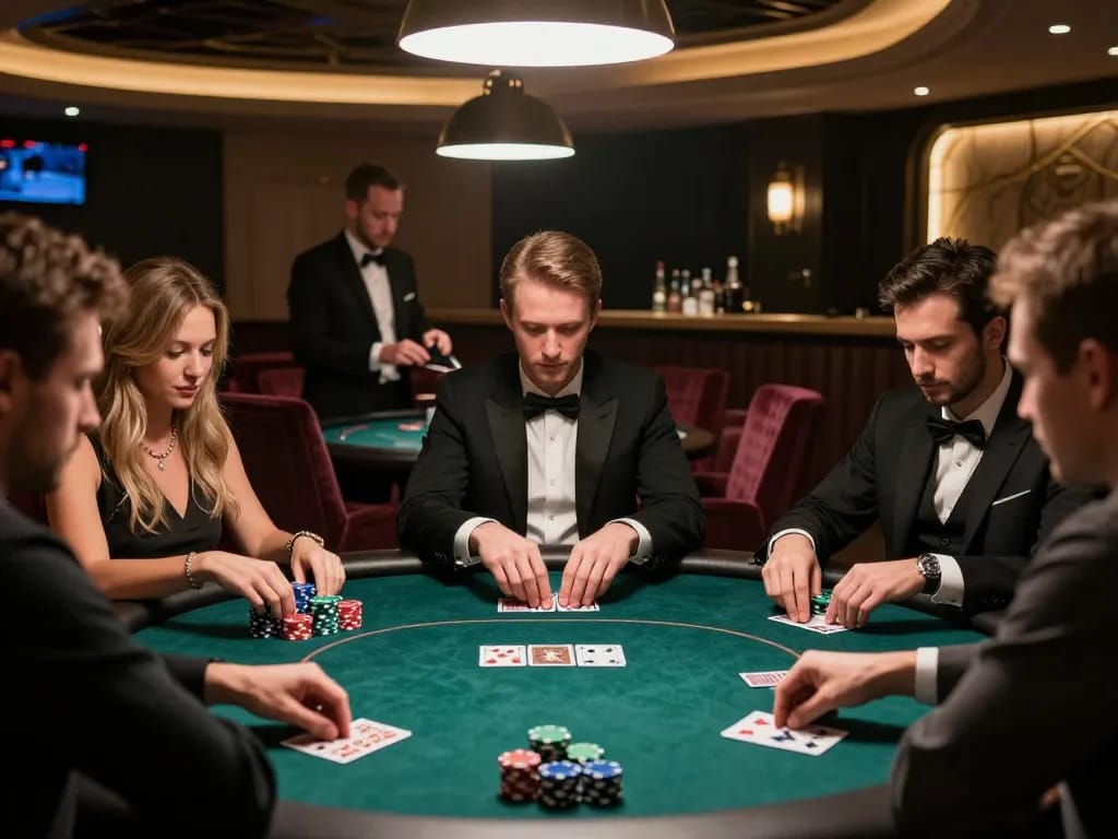 Players engaged in a strategic poker game at the 888VI Homepage, showcasing excitement and skill