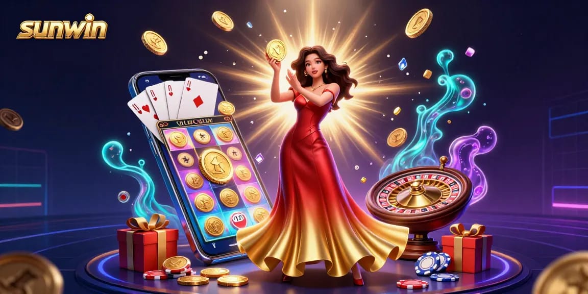 Experience the thrill of sunwin gaming with golden coins raining down from a dynamic 3D illustration.