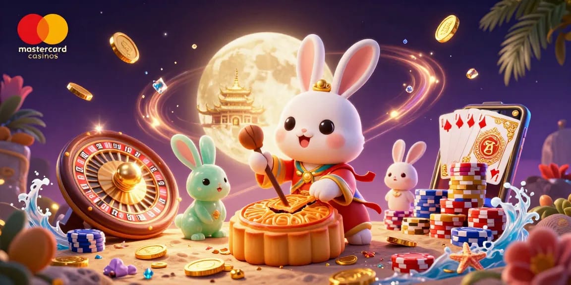 Experience exhilarating gameplay at mastercard casinos, featuring a lunar scene with ancient symbols and vibrant casino elements.