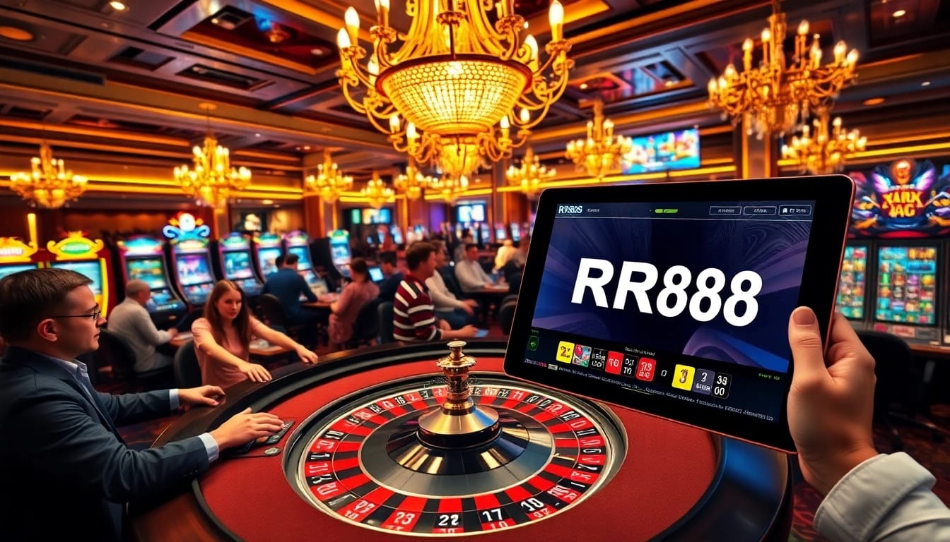 Experience the thrills of RR88 at an upscale casino with roulette and vibrant gaming.