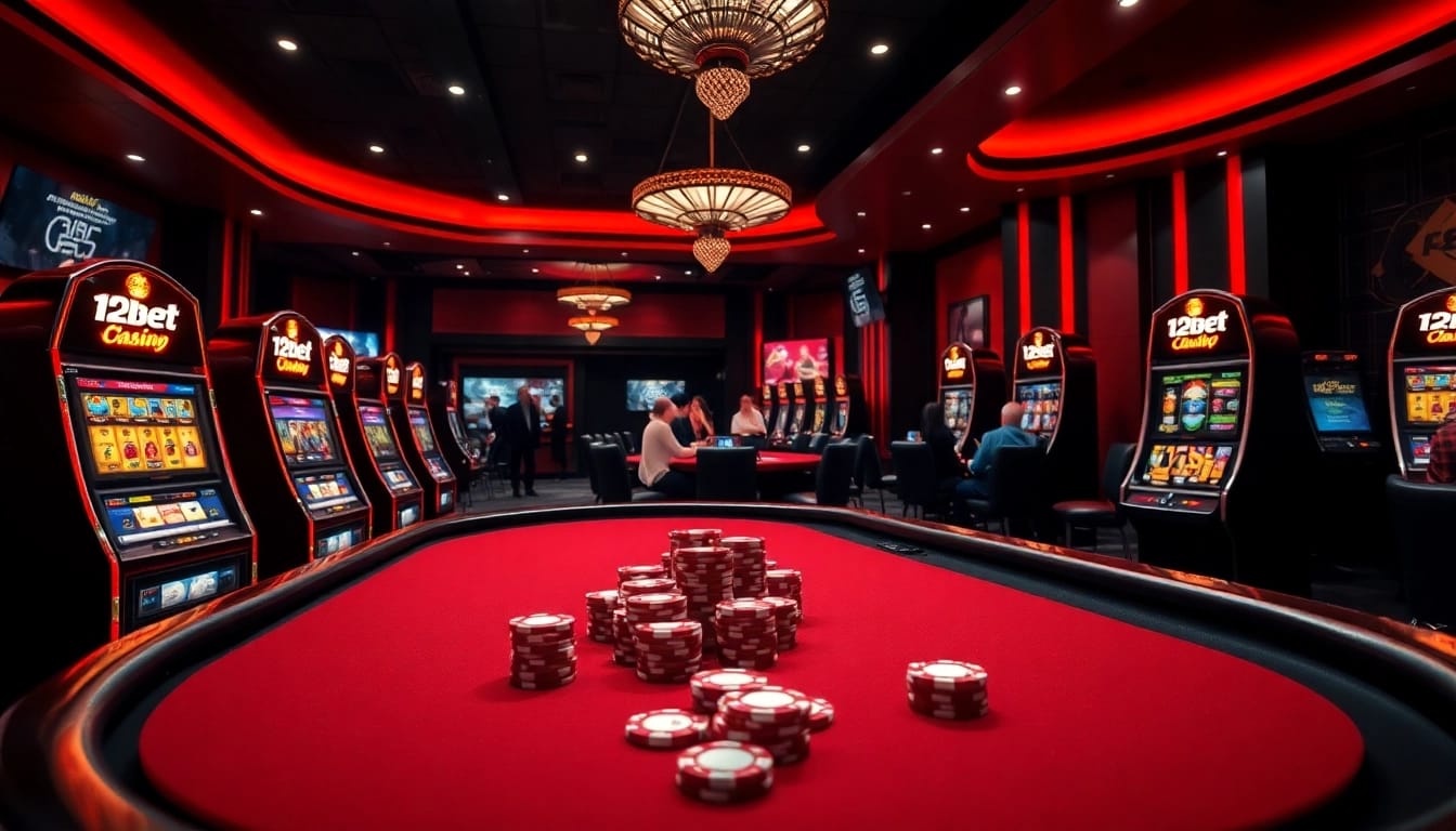 Betting action on 'ink vao 12bet' platform with vibrant casino visuals and poker chips.