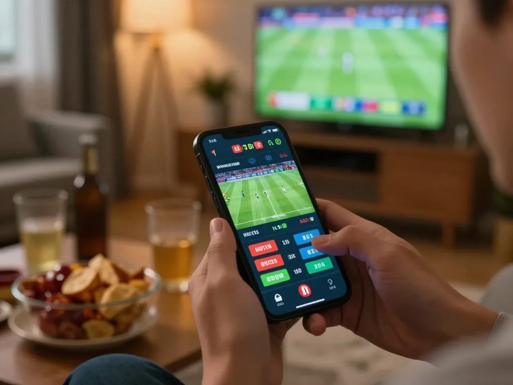 Betting action on the uu88 app during a live sports match in a cozy home.