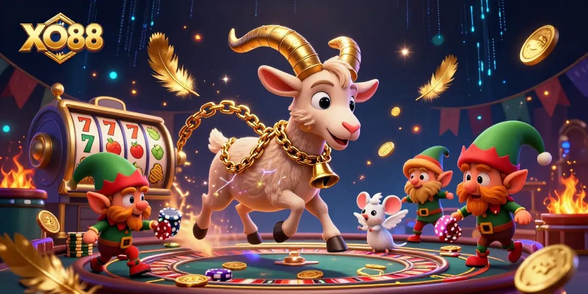 Experience thrilling gaming at XO88 with festive characters in a dynamic casino setting.