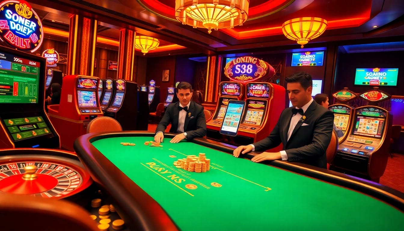 Gambling enthusiasts enjoying games with the s8 app in a vibrant casino atmosphere.