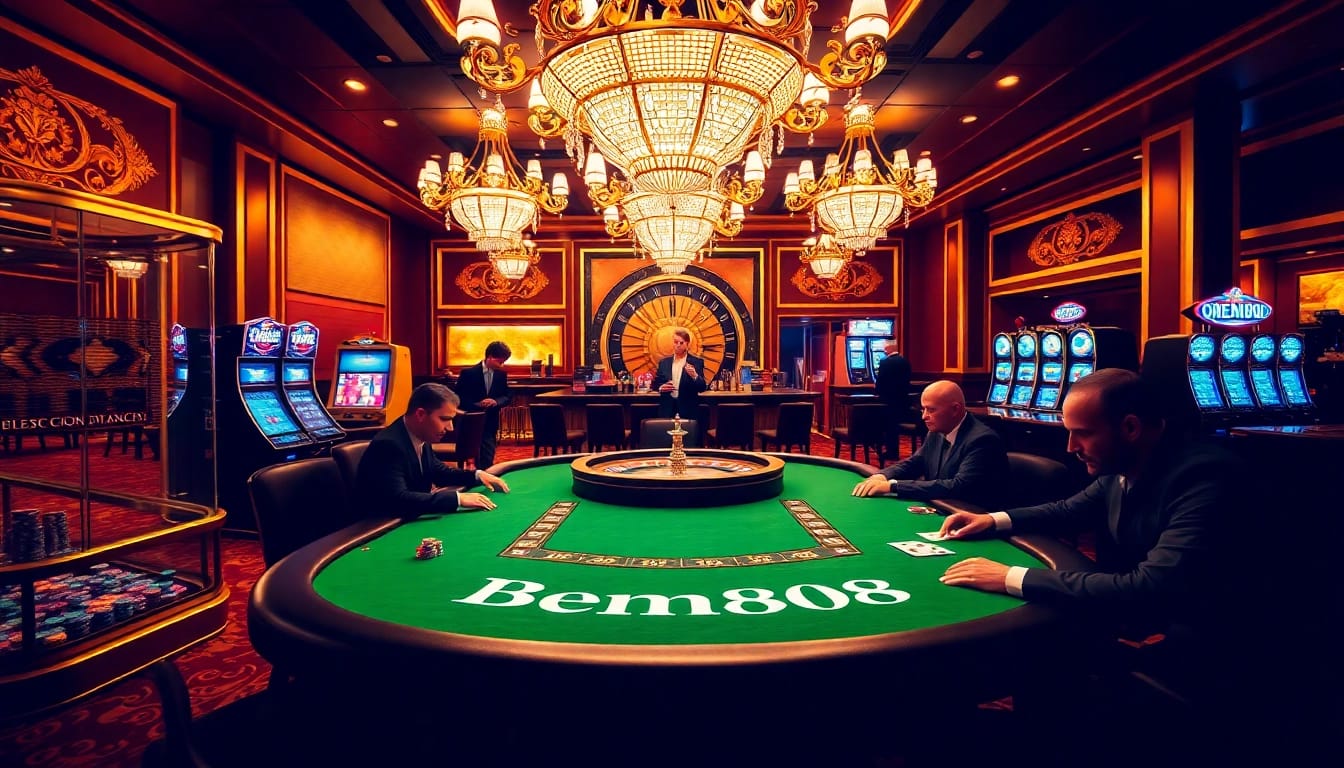 Bem88 poker players enjoy an immersive casino experience at a luxury gambling venue.