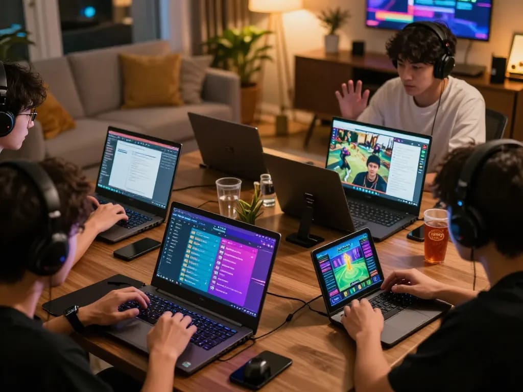 Players enjoying online games and winning strategies at king33 in a vibrant home atmosphere.