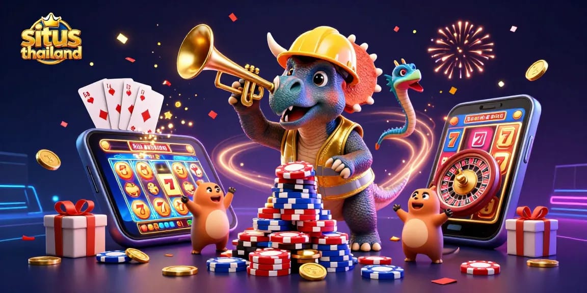 Situs thailand showcases a dynamic scene with winning slot elements, creating excitement and celebration!