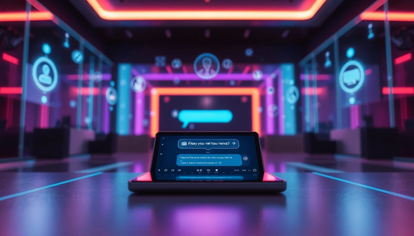 Engaging AI chatbot interaction screen showcasing sex ai chat in a modern, tech-inspired environment.