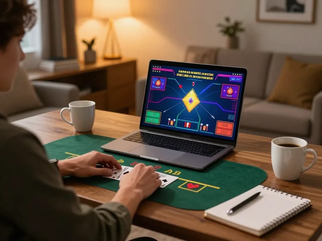 Engaging online blackjack gameplay showcasing MM88 on a sleek laptop at home