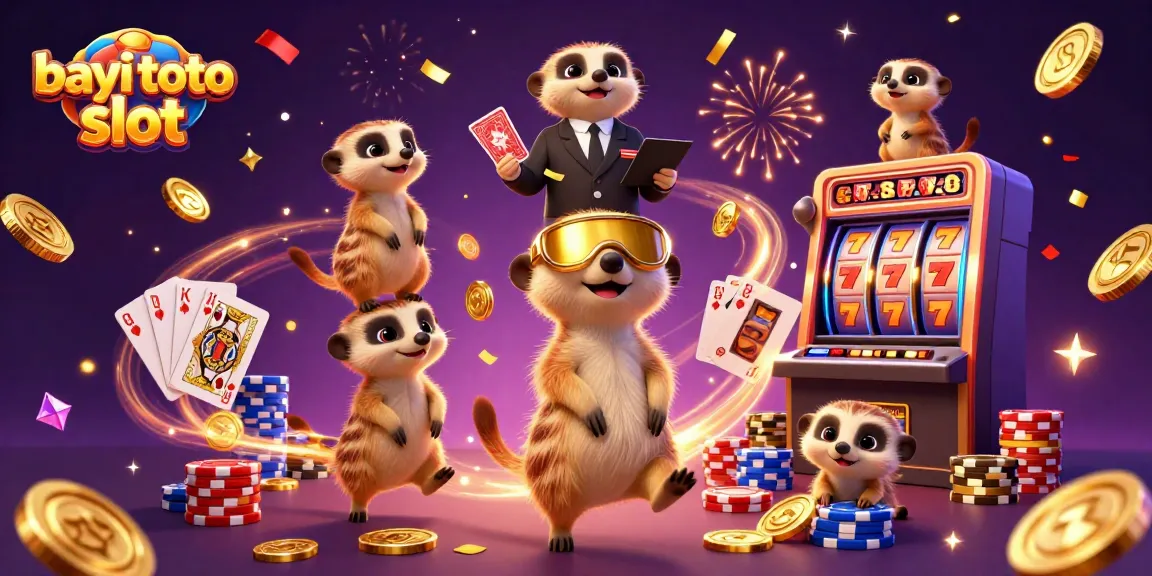 Experience thrills with bayi toto slot as meerkats manage a vibrant casino filled with excitement and treasures.