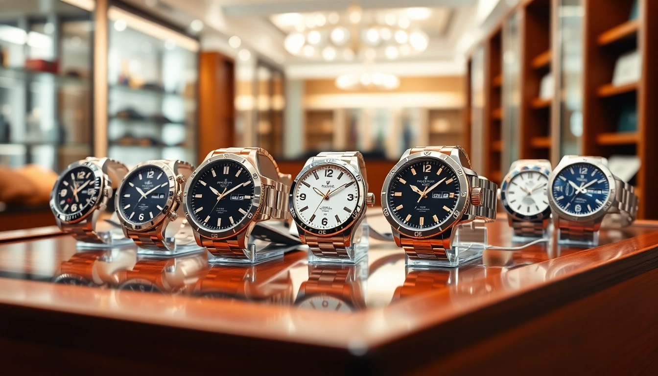 Showcase high-quality replica watches in an elegant boutique setting, emphasizing luxury and craftsmanship.