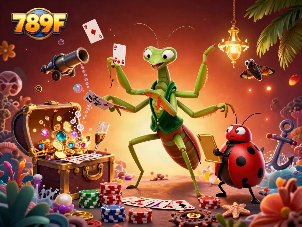 Join the thrilling world of 789F as vibrant characters deal cards and celebrate wins in a dynamic casino atmosphere.