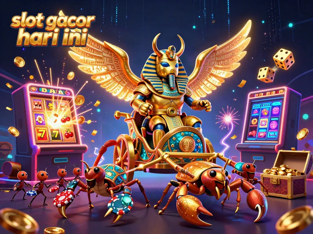 Visualisasi slot gacor hari ini dengan karakter menarik dan mesin slot meledak dengan koin