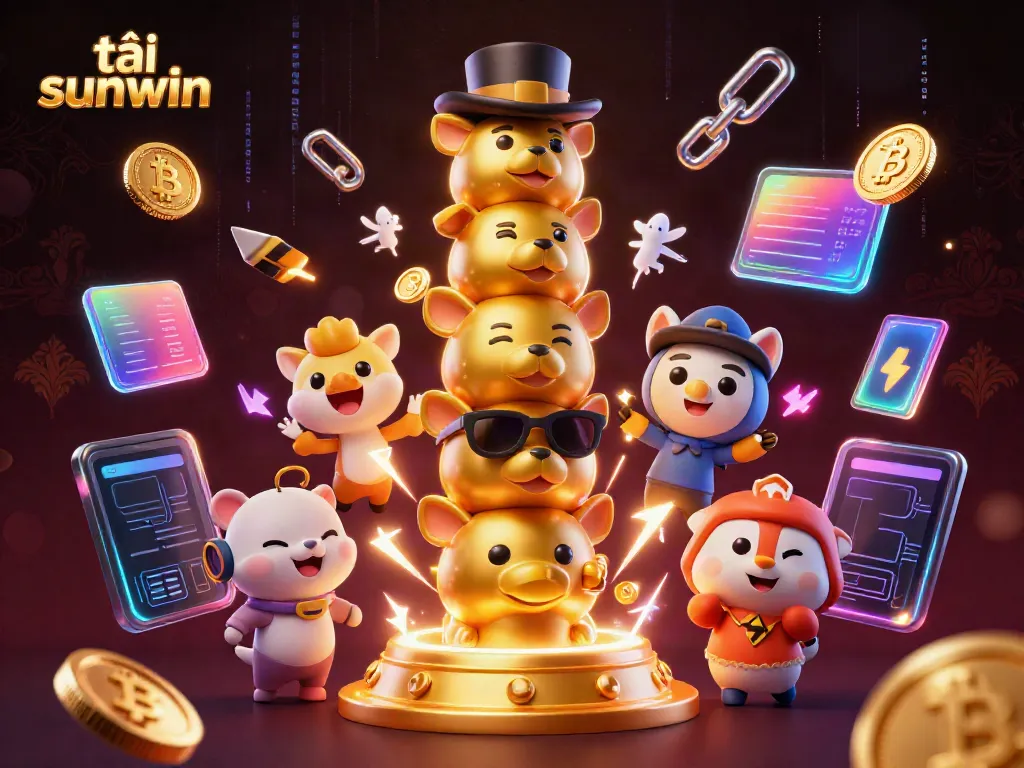 Experience excitement with the dynamic tải sunwin casino illustration featuring a golden totem pole and crypto elements.