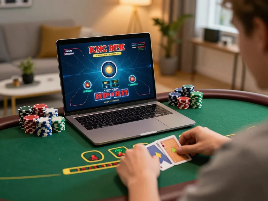 Engaging gameplay of Rik vip blackjack on laptop at home, showcasing strategic betting.