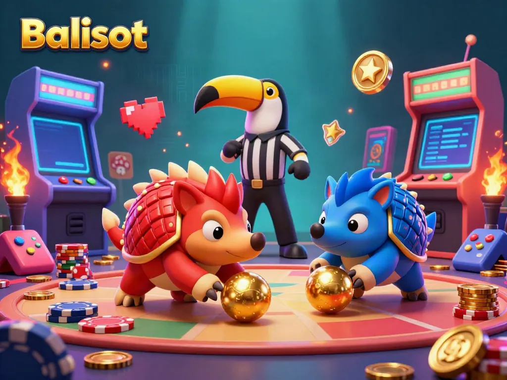 Balislot features a scene with rival pangolins bowling through poker chips, showcasing dynamic casino gaming.