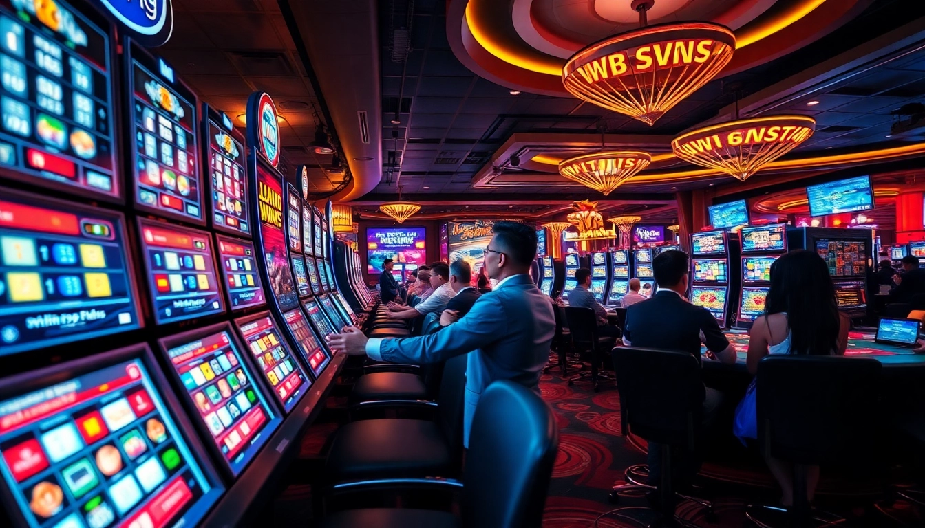 Vibrant atmosphere of online gambling showcasing 79king with players enjoying games and celebrating wins.