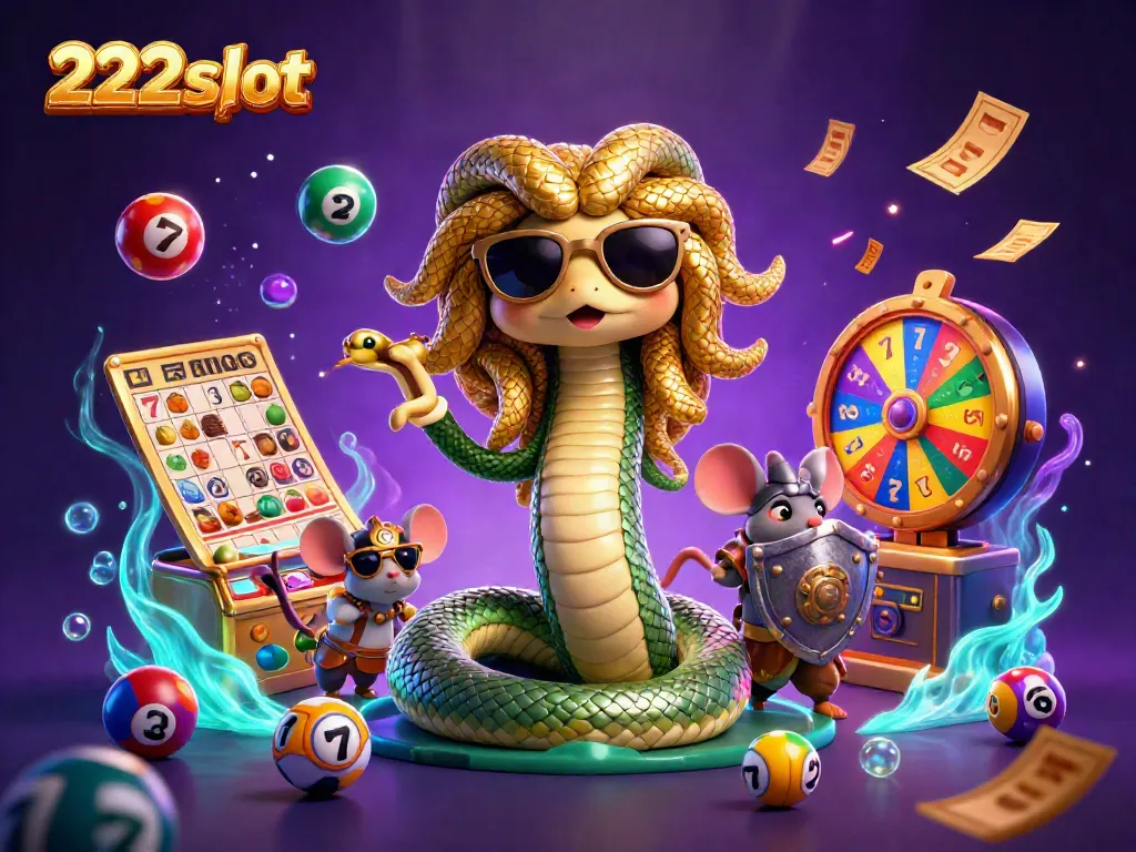 Selamat datang di 222slot, di mana Medusa dan mouse pahlawan berinteraksi dengan simbol slot yang mengasyikkan.