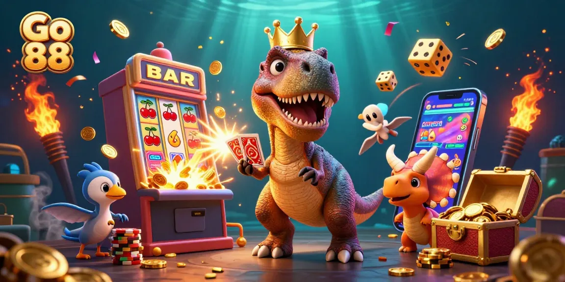 Experience thrilling adventures at Go 88 with a colorful casino atmosphere and fun characters.