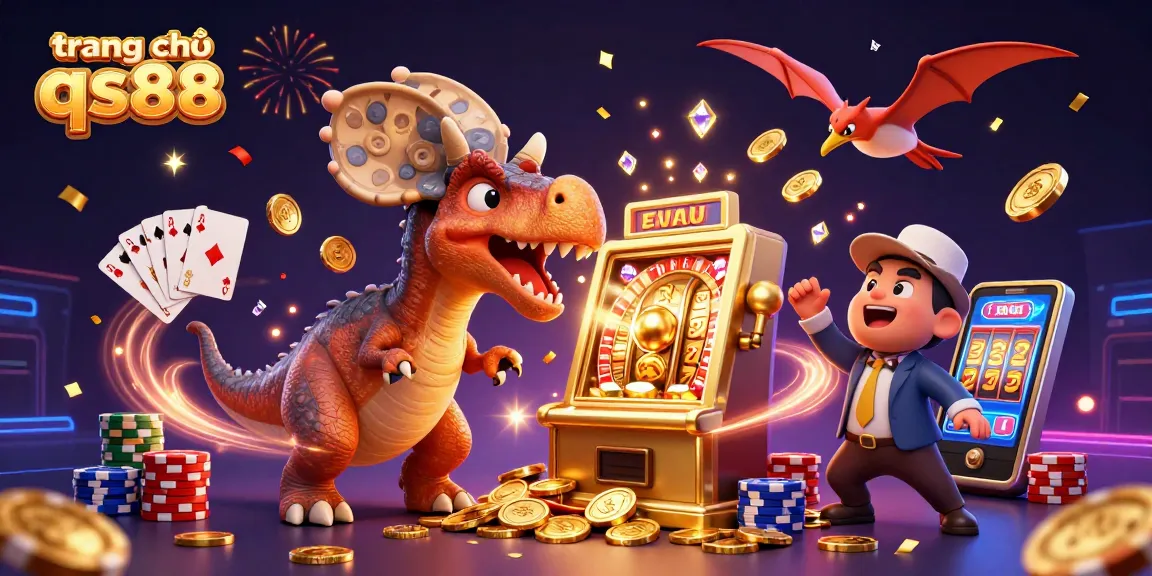 Jackpot thật lớn trên trang chủ qs88 với hình ảnh khủng long thắng lớn tại máy đánh bạc.