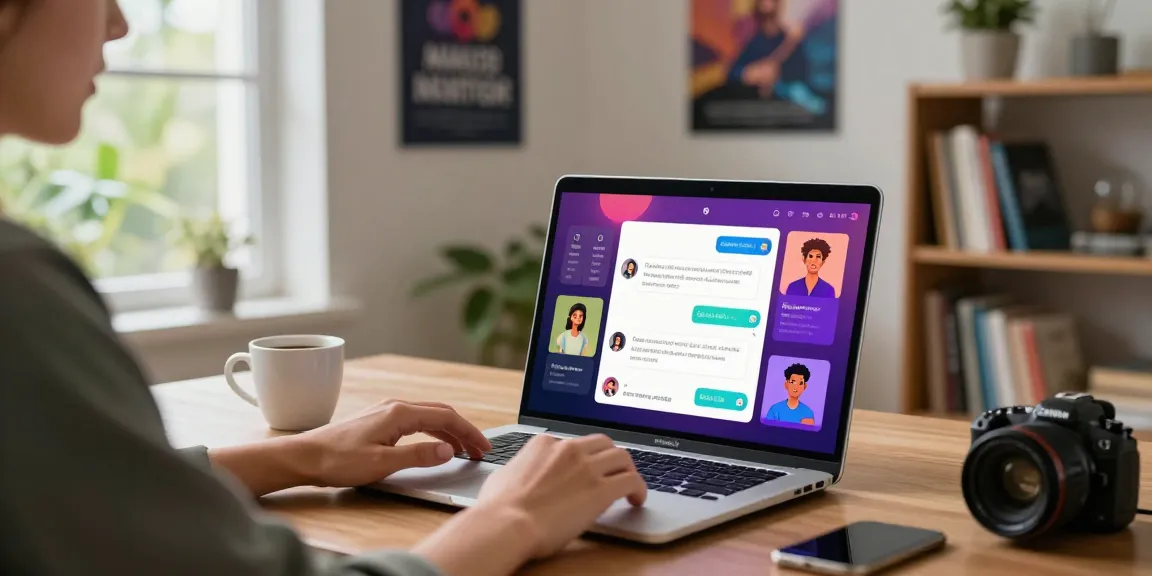 Engaging chat with crushon ia AI character on laptop in a cozy home office.