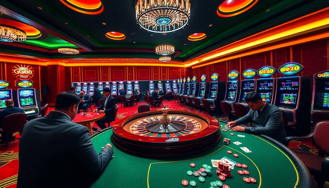 Players enjoy the thrilling atmosphere at GG88 casino, engaging in vibrant games with excitement.