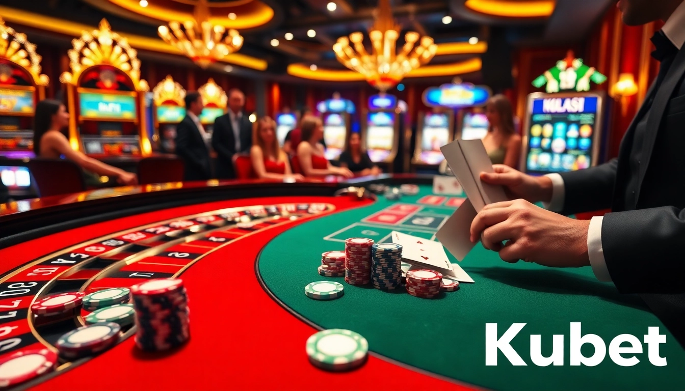 Players engaged in a thrilling game at Kubet casino, featuring roulette and poker elements.