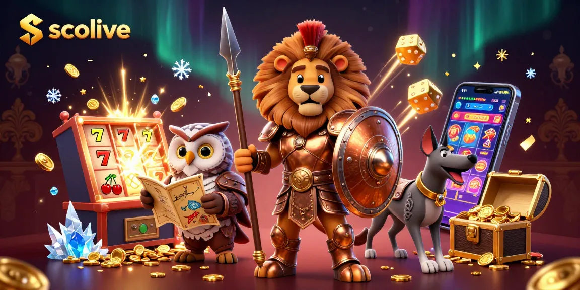 Socolive showcases an exciting 3D scene with a Spartan lion and tactical owl amidst vibrant casino elements