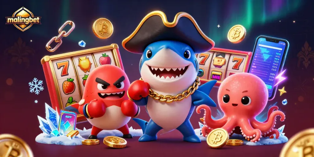 Visualisasi menarik dari malingbet dengan karakter laut dan elemen jackpot yang berkilau.