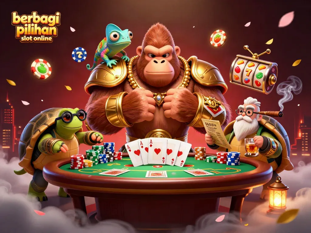 Pemain menguji keberuntungannya dengan berbagai pilihan slot online, dikelilingi elemen permainan yang menarik.