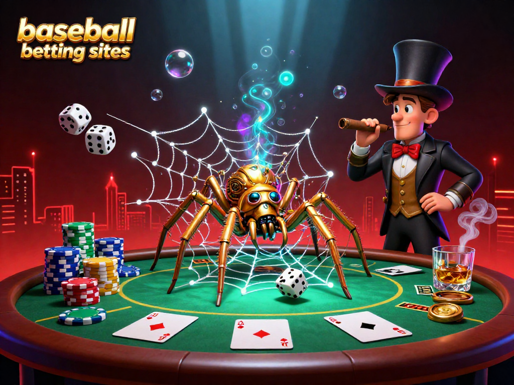 Catch dice in a web while enjoying baseball betting sites at this vibrant steampunk scene.