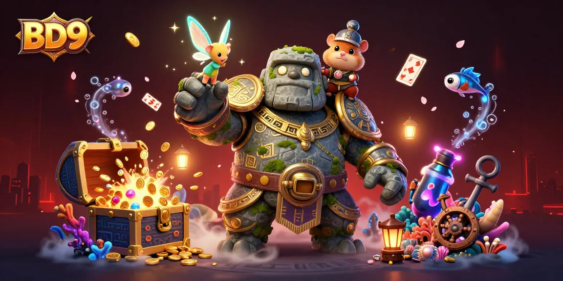 Engage with BD9 in action, featuring a dynamic casino illustration with magical characters and vibrant gaming elements.