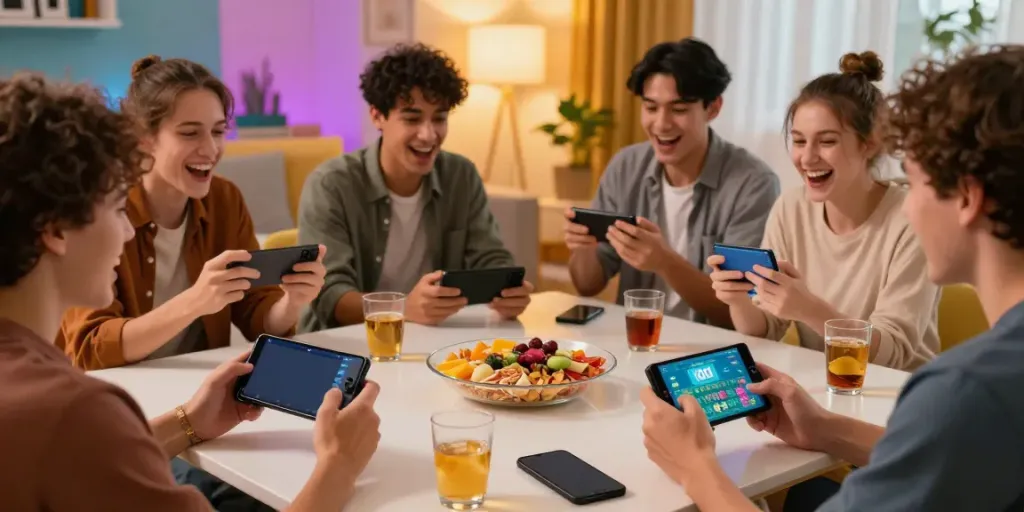 Bingo app download apk showcased on mobile devices as friends enjoy gaming together in a lively atmosphere.