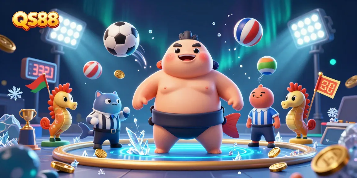 Experience thrilling gaming action with QS88 in a vibrant underwater scene featuring engaging 3D characters and cheerful sports elements.
