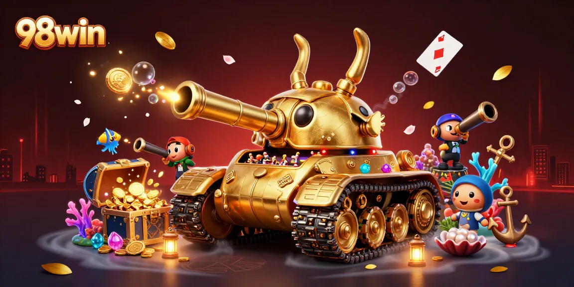 Experience exhilarating casino action with 98win in this vibrant 3D digital illustration.